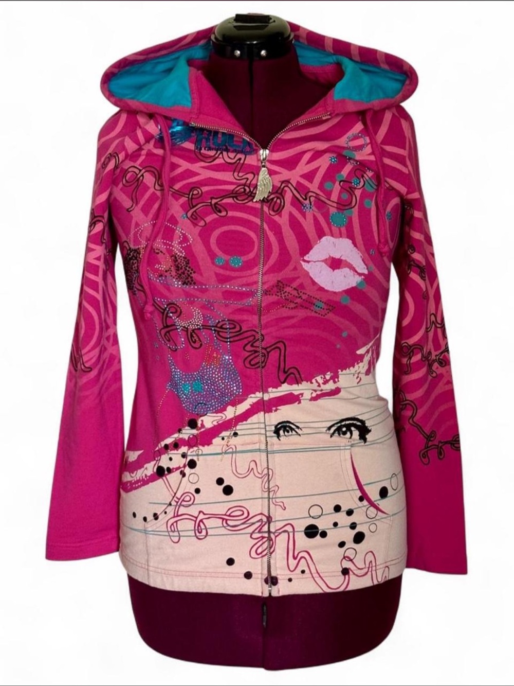 early 2000s y2k crystal rock by christian audigier zip up hoodie